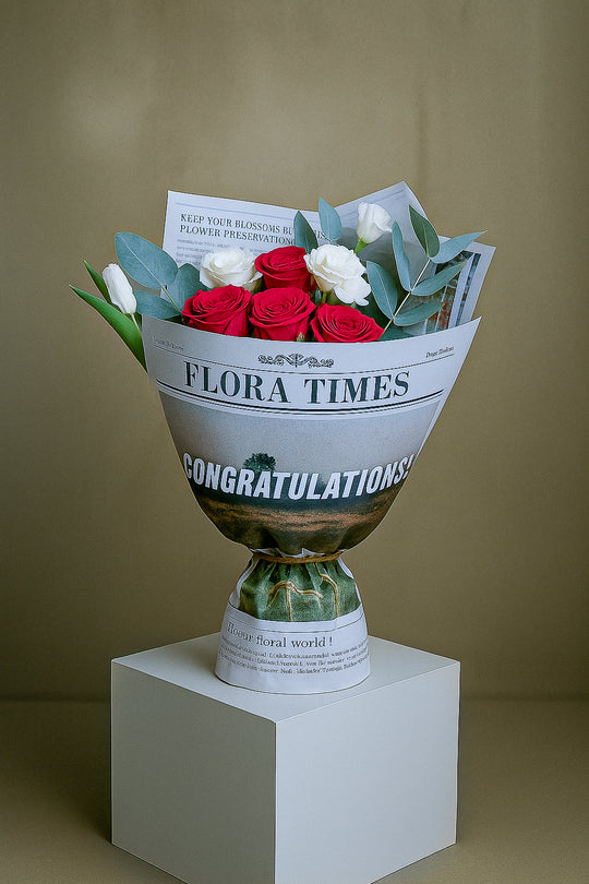 Scarlet & Snow Harmony: Red and White Mixed Flower Bouquet