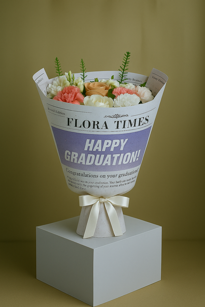 Graduation Fresh Bouquet in Orange and White | Daisy Florist