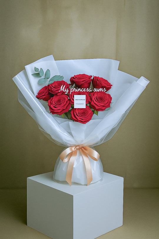 Fresh Flowers: Red Roses Bouquet with white wrapping| Daisy Florist