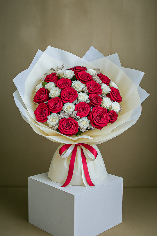 Fresh Flowers: Mix Red Roses & White Spray Roses Medley Bouquet | Daisy Florist