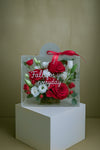 Red and White Fresh Flowers in small Mica Box (24x27x15cm) | Daisy Florist