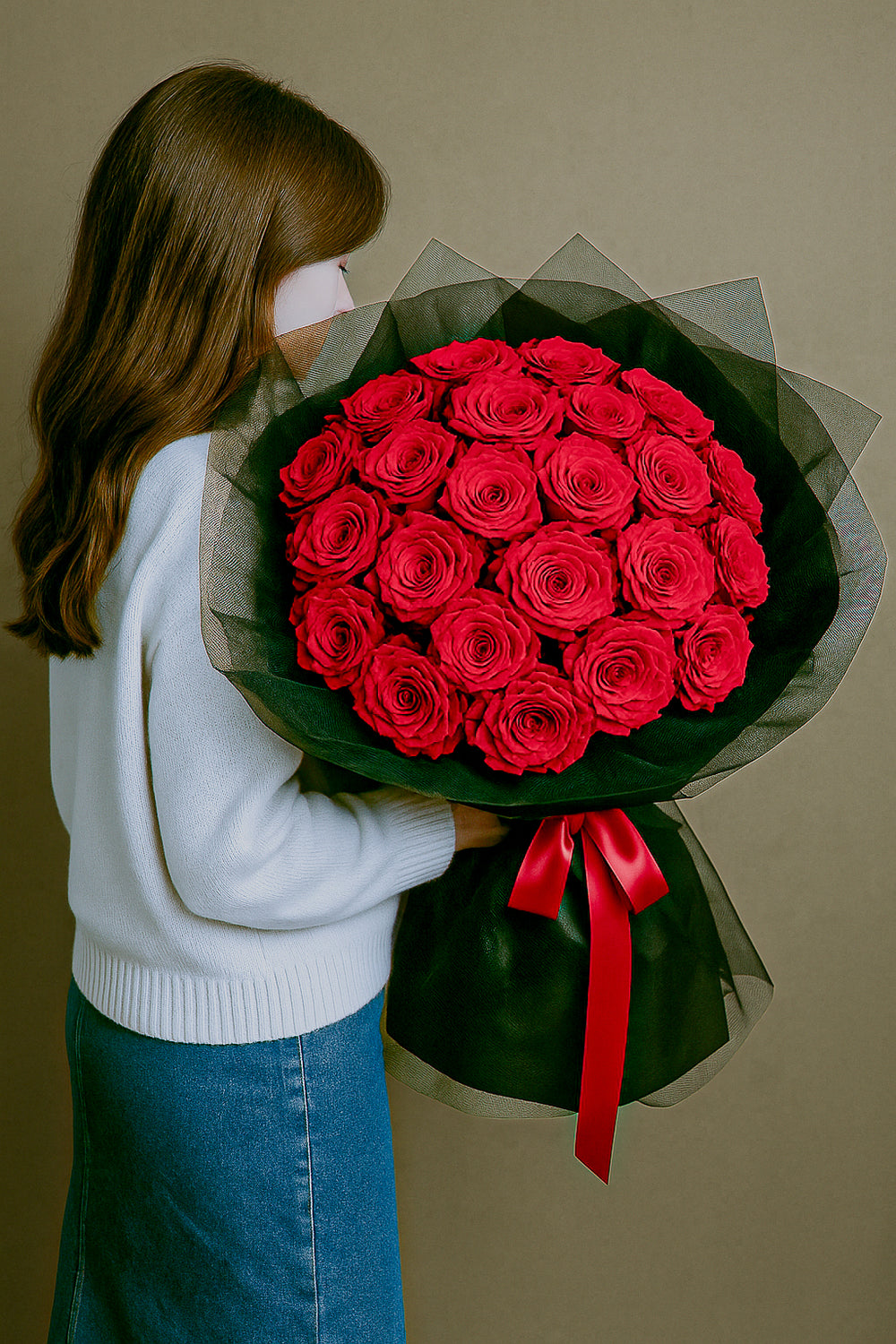 PERSONALISED QUANTITY of Red Roses - Premium Red Roses in Full Black Wrapping