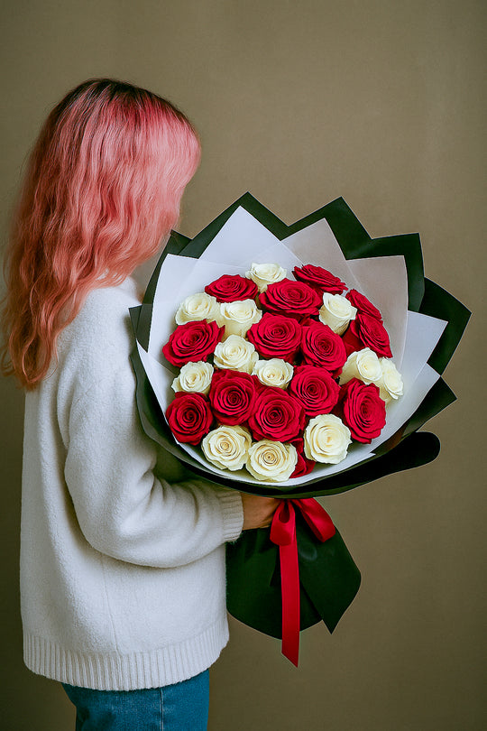 Mix of Red and White Roses - Elegant Floral Bouquet | Daisy Florist