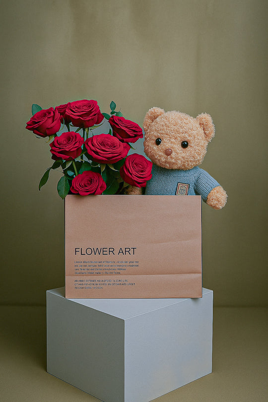 Special Fresh Red Roses Box with Teddy Bear| Daisy Florist