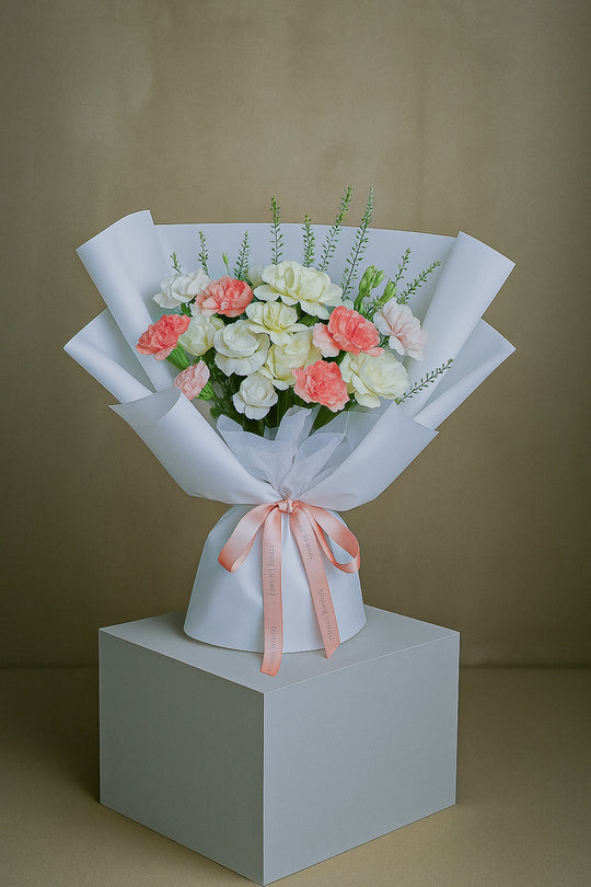 Mixed Bouquet: Bright Flowers in White Wrapping | Daisy Florist