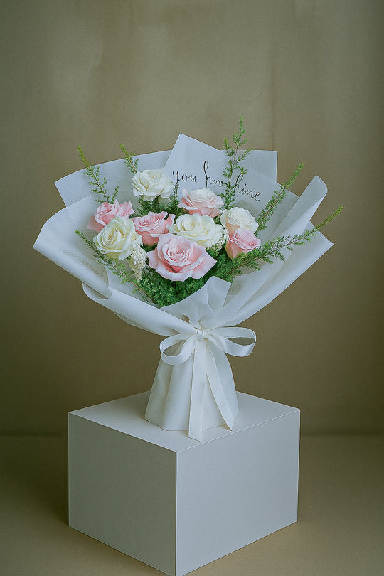 White & Pink Roses Fresh Flower Bouquet - Perfect All Occasions