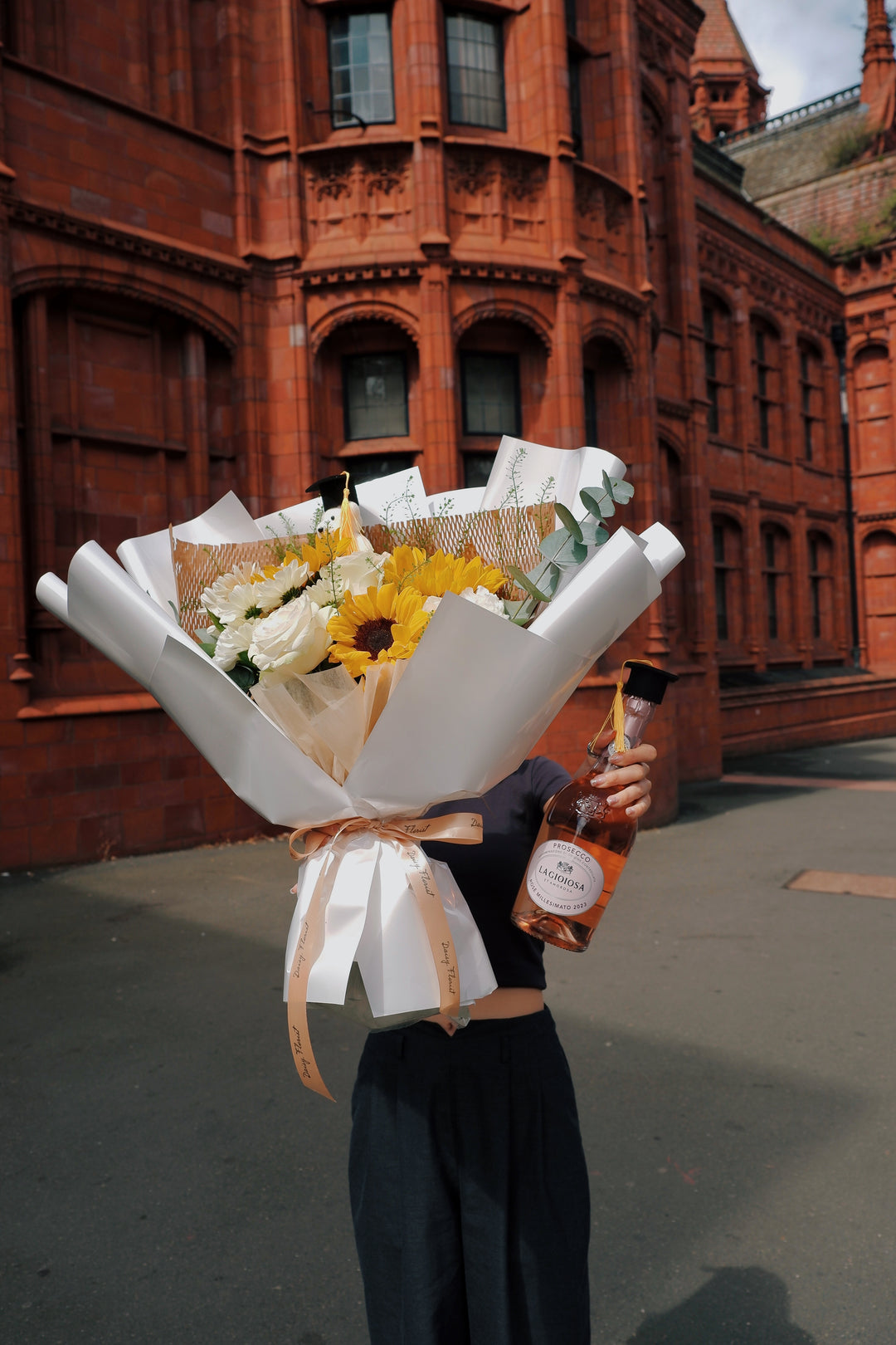 Graduation Fresh Bouquet: Mixed Sunflowers & White Flowers (Mini Teddy Bear inlcuded) | Daisy Florist