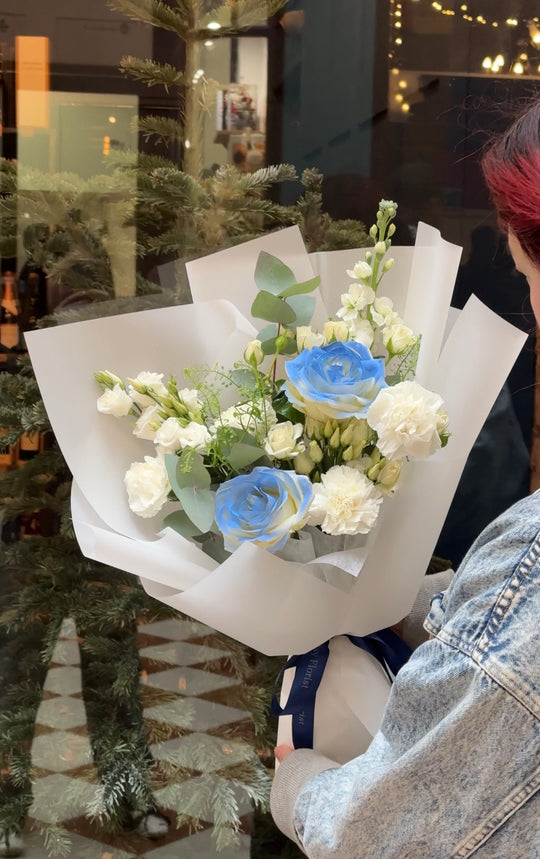 Blue Roses and White Fresh Flowers Bouquet