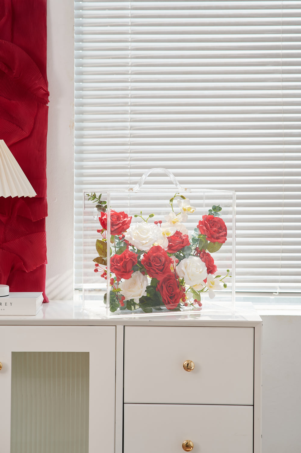 Artificial Flowers Mix Red & White Rose Floral Mica Box | Daisy Florist