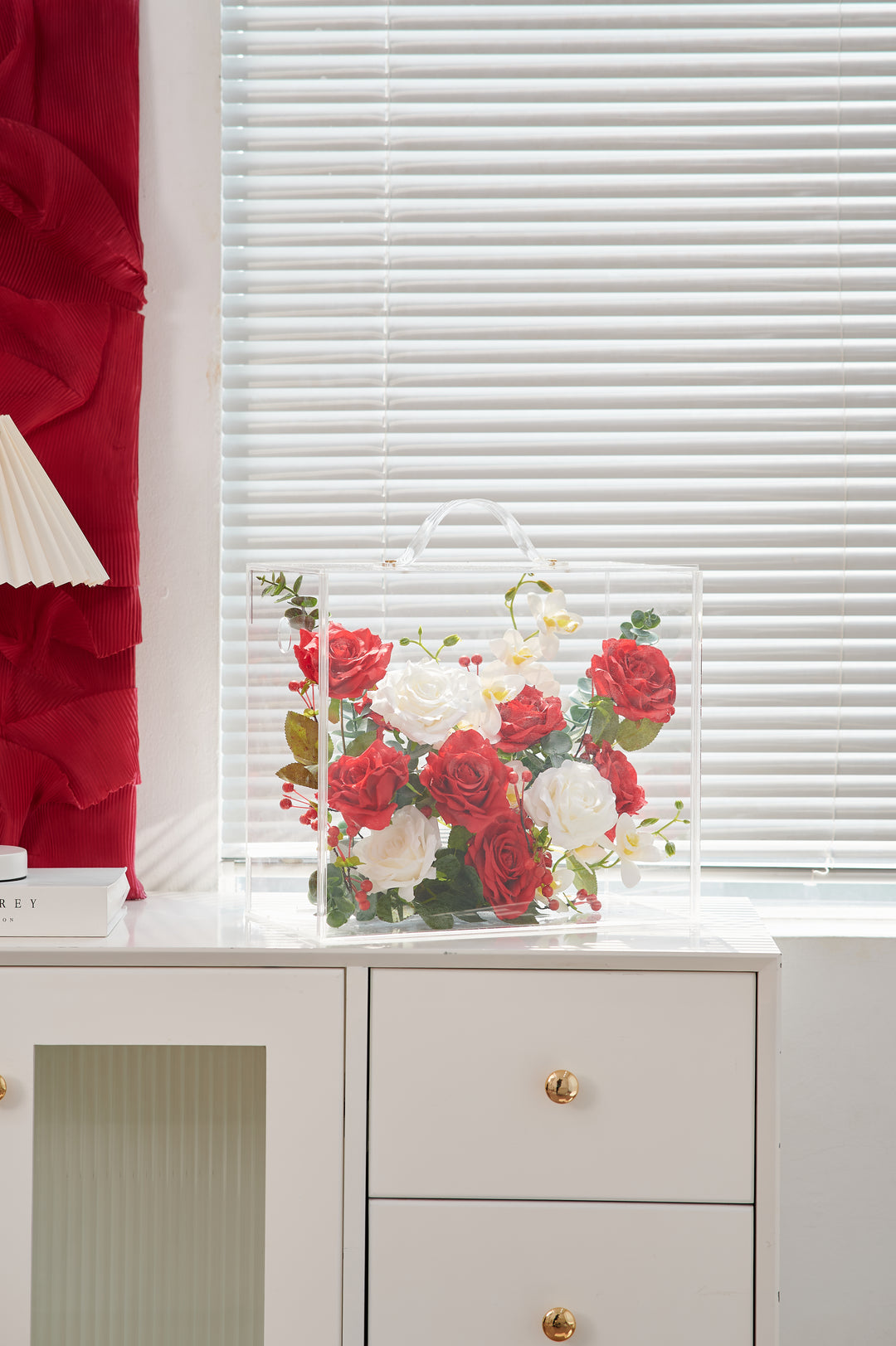 Artificial Flowers Mix Red & White Rose Floral Mica Box | Daisy Florist