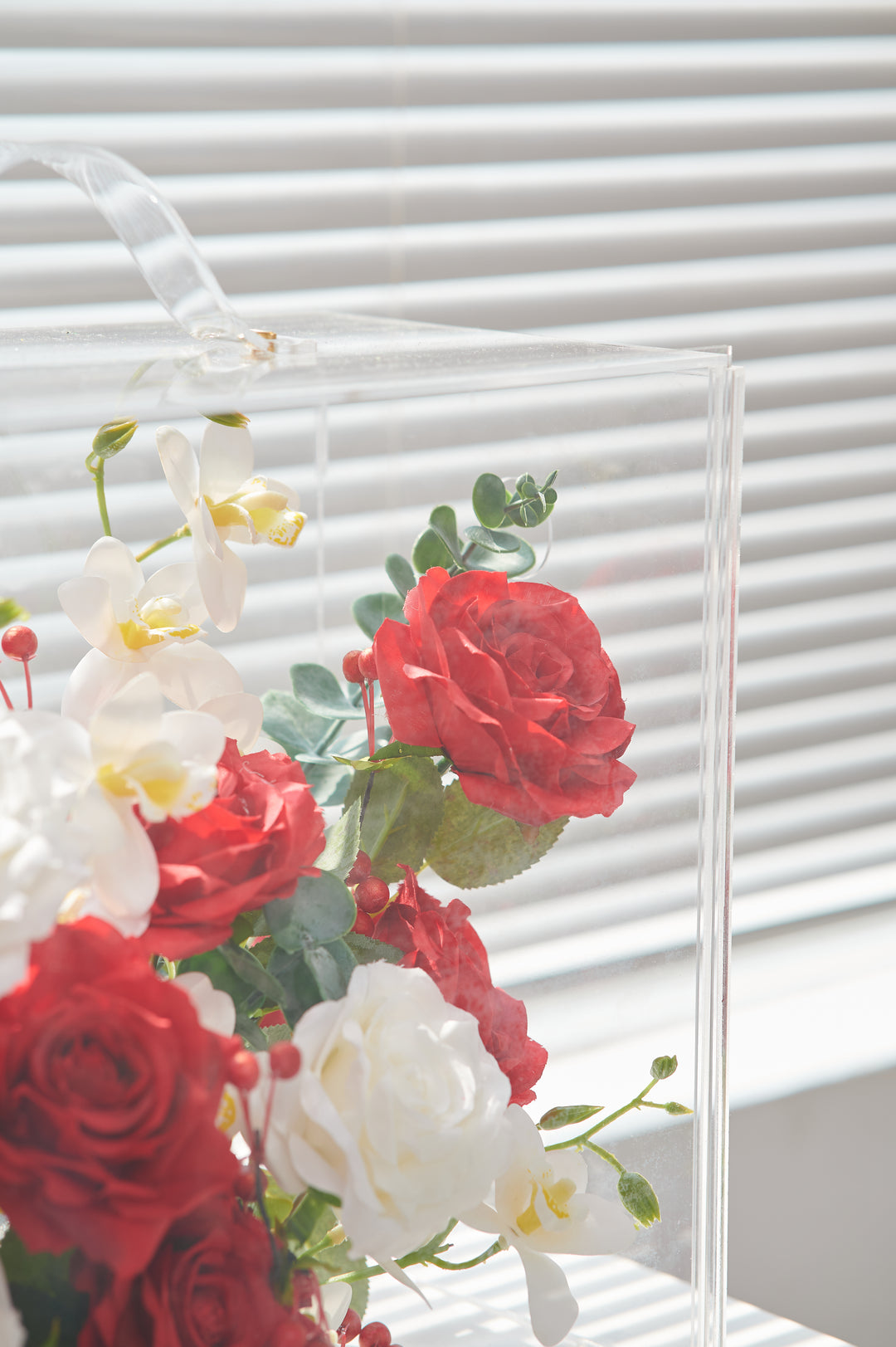 Artificial Flowers Mix Red & White Rose Floral Mica Box | Daisy Florist