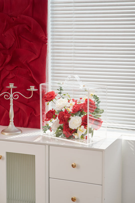 Artificial Flowers Mix Red & White Rose Floral Mica Box | Daisy Florist