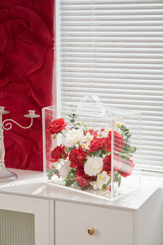 Artificial Flowers Mix Red & White Rose Floral Mica Box | Daisy Florist