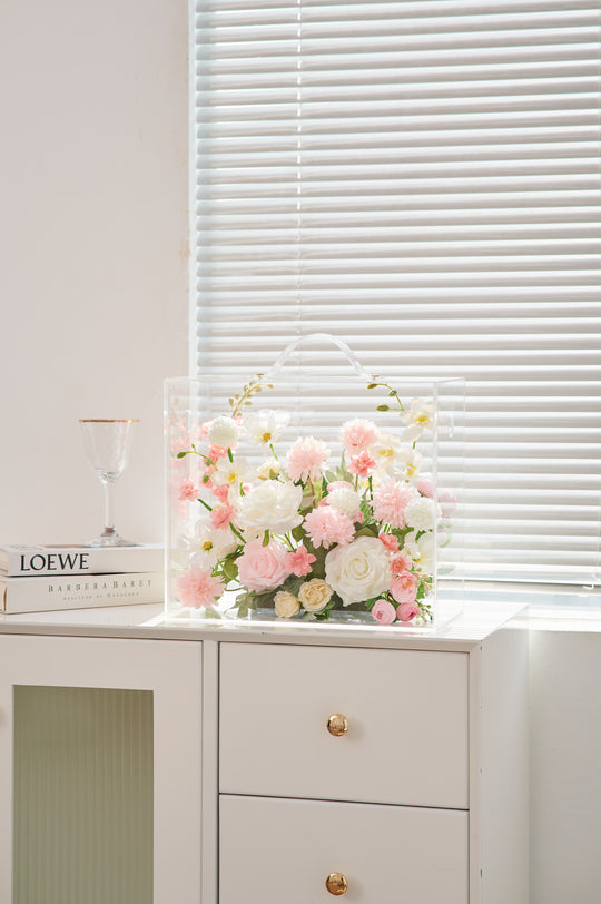 Artificial Flowers Mix Pink & White Floral Mica Box | Daisy Florist