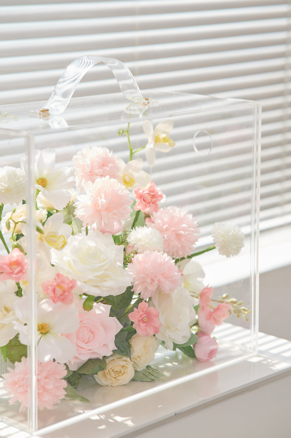 Artificial Flowers Mix Pink & White Floral Mica Box | Daisy Florist