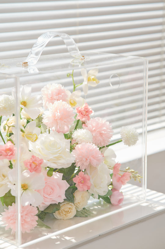 Artificial Flowers Mix Pink & White Floral Mica Box | Daisy Florist