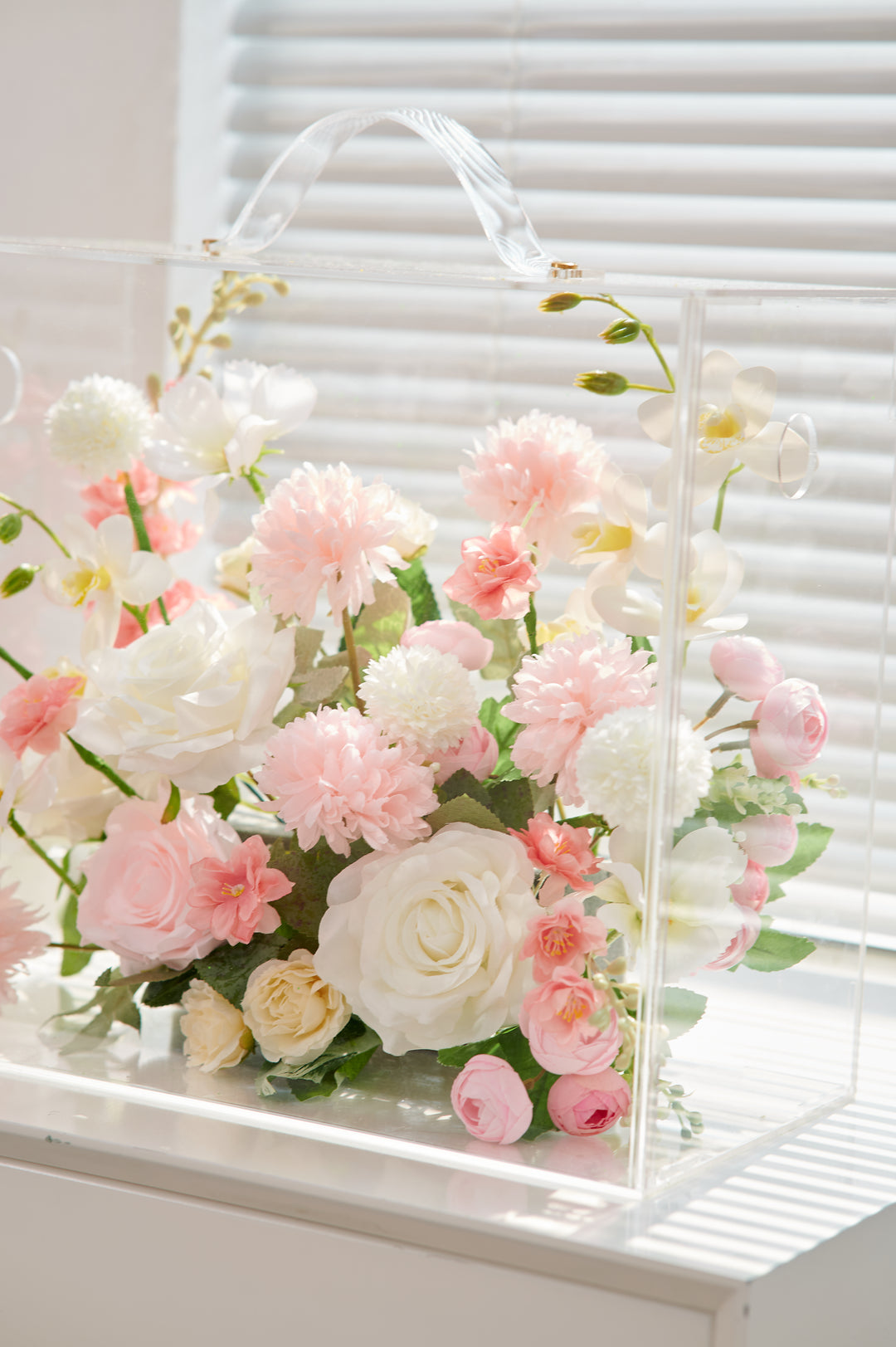 Artificial Flowers Mix Pink & White Floral Mica Box | Daisy Florist