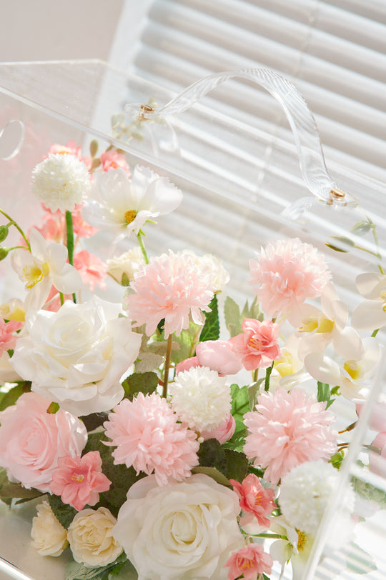 Artificial Flowers Mix Pink & White Floral Mica Box | Daisy Florist