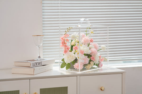 Artificial Flowers Mix Pink & White Floral Mica Box | Daisy Florist