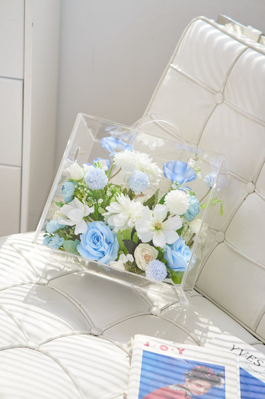 Artificial Flowers Mix Mix Blue & White Floral Mica Box | Daisy Florist