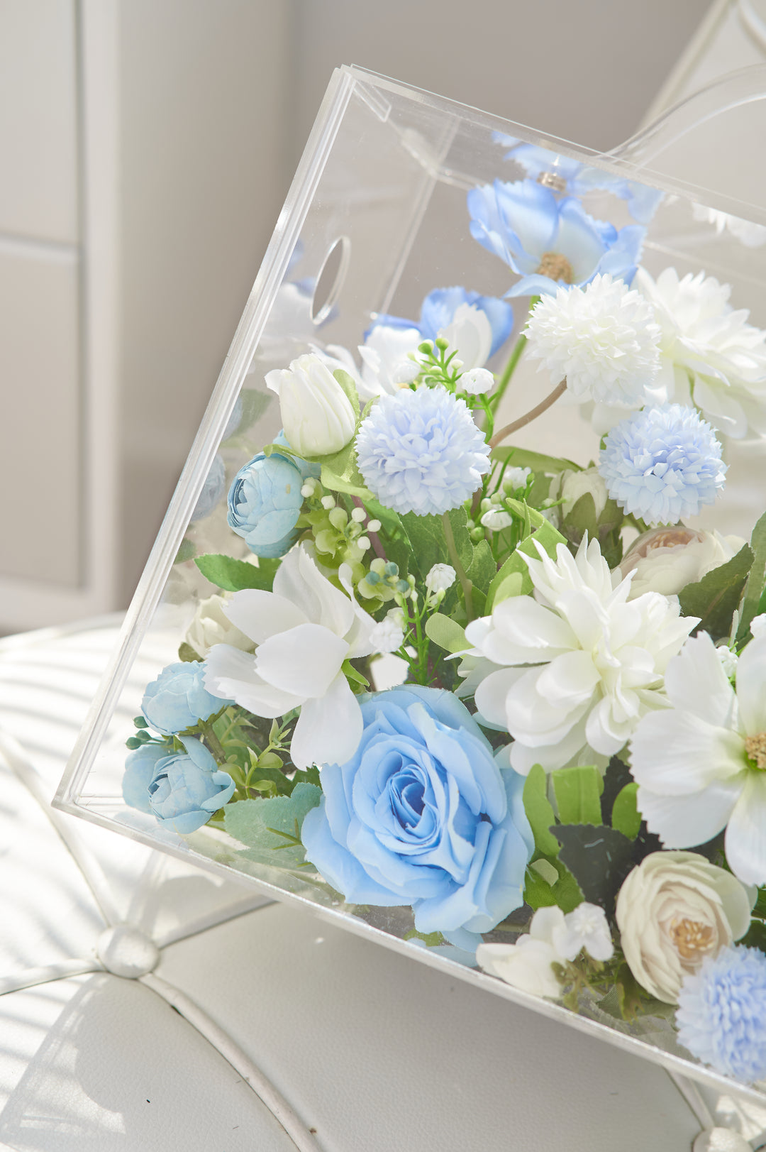 Artificial Flowers Mix Mix Blue & White Floral Mica Box | Daisy Florist