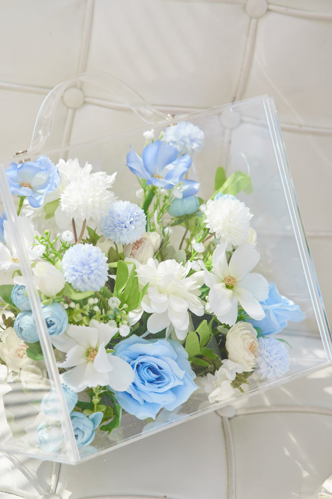 Artificial Flowers Mix Mix Blue & White Floral Mica Box | Daisy Florist