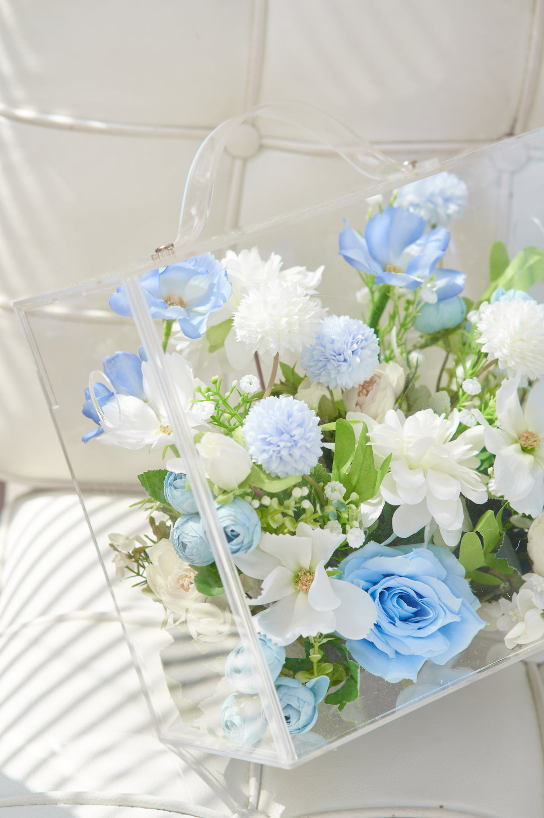 Artificial Flowers Mix Mix Blue & White Floral Mica Box | Daisy Florist