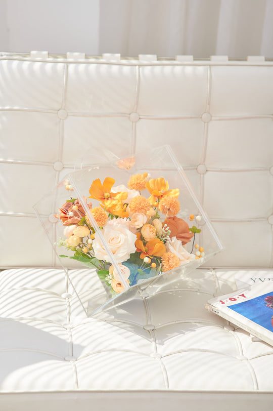Artificial Flowers Mix Warm Orange and Peach Floral Mica Box | Daisy Florist