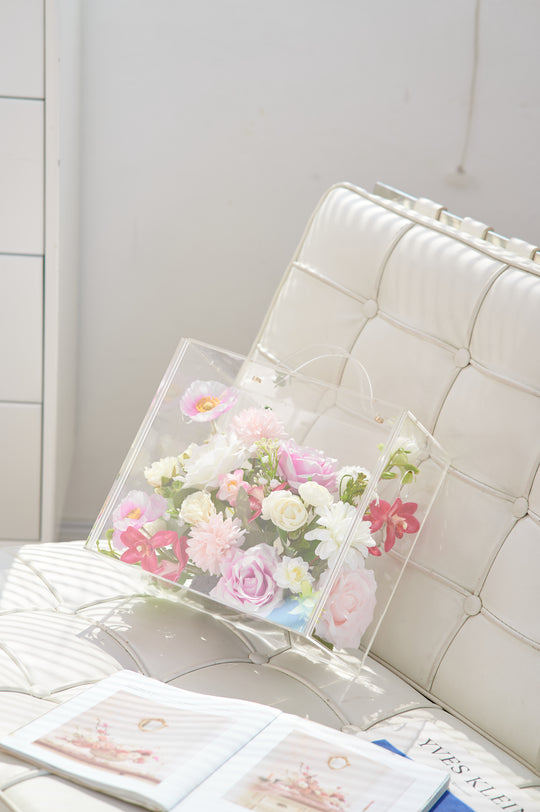 Artificial Flowers Mix Soft Purple and Cream Floral Mica Box | Daisy Florist