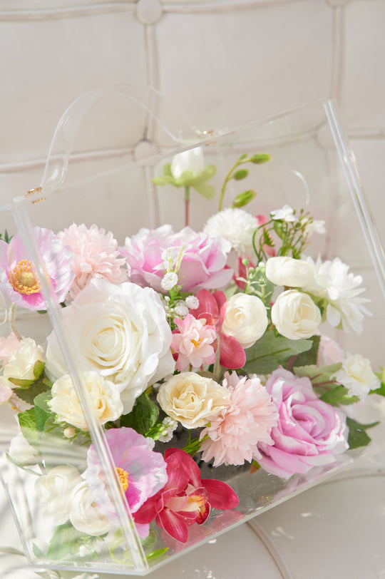 Artificial Flowers Mix Soft Purple and Cream Floral Mica Box | Daisy Florist