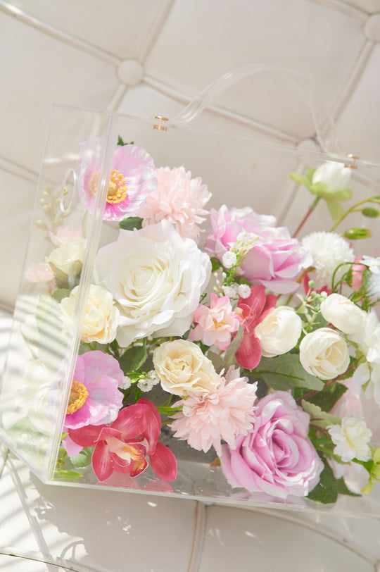 Artificial Flowers Mix Soft Purple and Cream Floral Mica Box | Daisy Florist