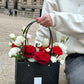 Red Roses and White Fresh Flower Mixed Arrangement in handbag | Daisy Florist