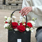 Red Roses and White Fresh Flower Mixed Arrangement in handbag | Daisy Florist