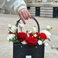 Red Roses and White Fresh Flower Mixed Arrangement in handbag | Daisy Florist