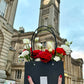 Red Roses and White Fresh Flower Mixed Arrangement in handbag | Daisy Florist