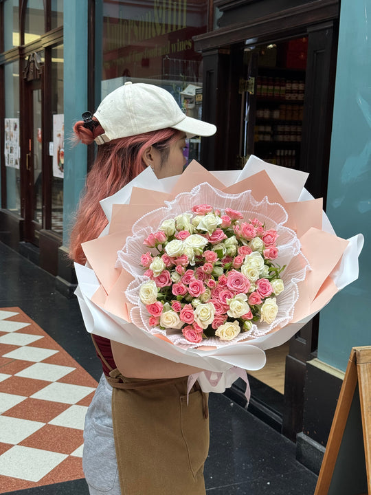 Blushing Miniature Spray Roses Medley Bouquet