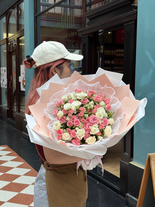 Blushing Miniature Spray Roses Medley Bouquet