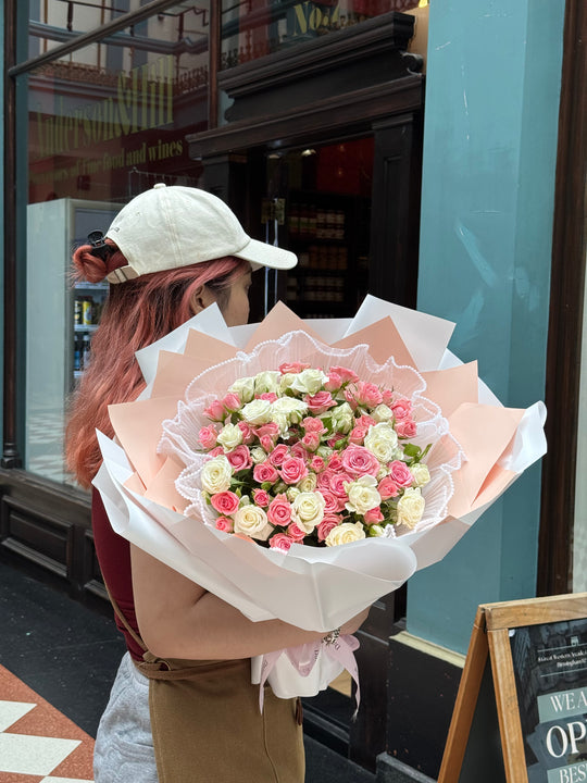 Blushing Miniature Spray Roses Medley Bouquet