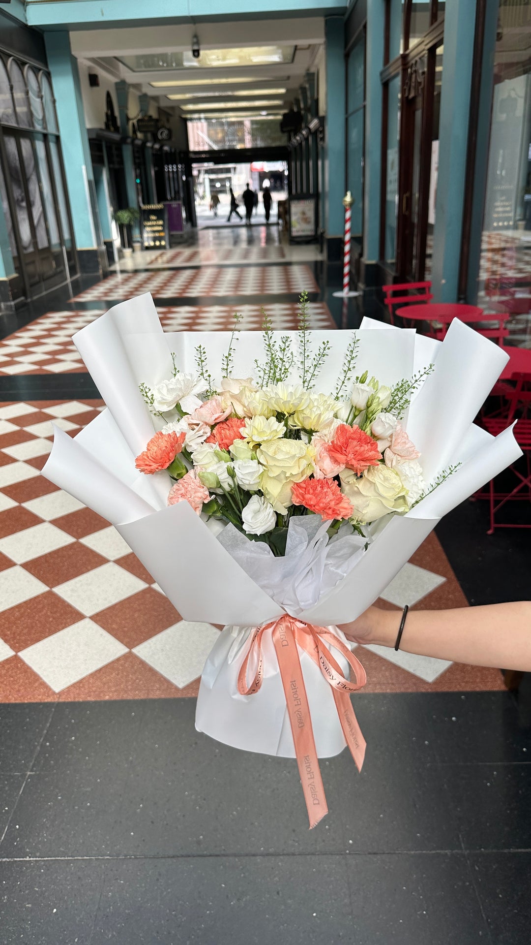 Mixed Bouquet: Bright Flowers in White Wrapping | Daisy Florist