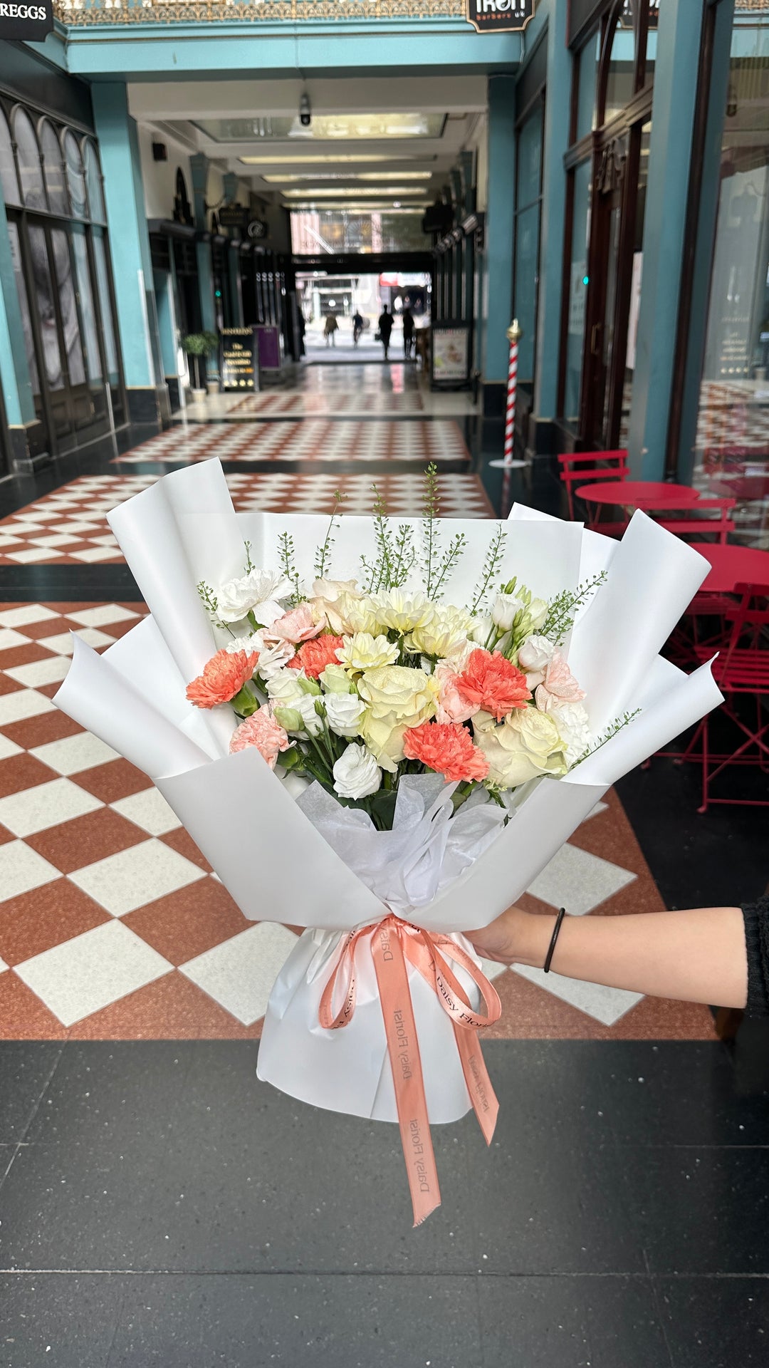 Mixed Bouquet: Bright Flowers in White Wrapping | Daisy Florist