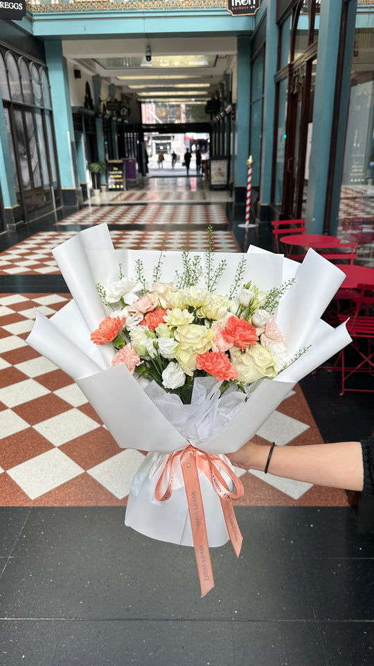 Mixed Bouquet: Bright Flowers in White Wrapping | Daisy Florist