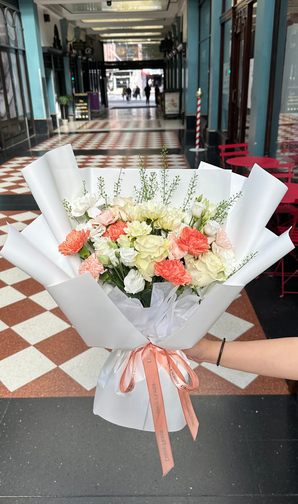 Mixed Bouquet: Bright Flowers in White Wrapping | Daisy Florist