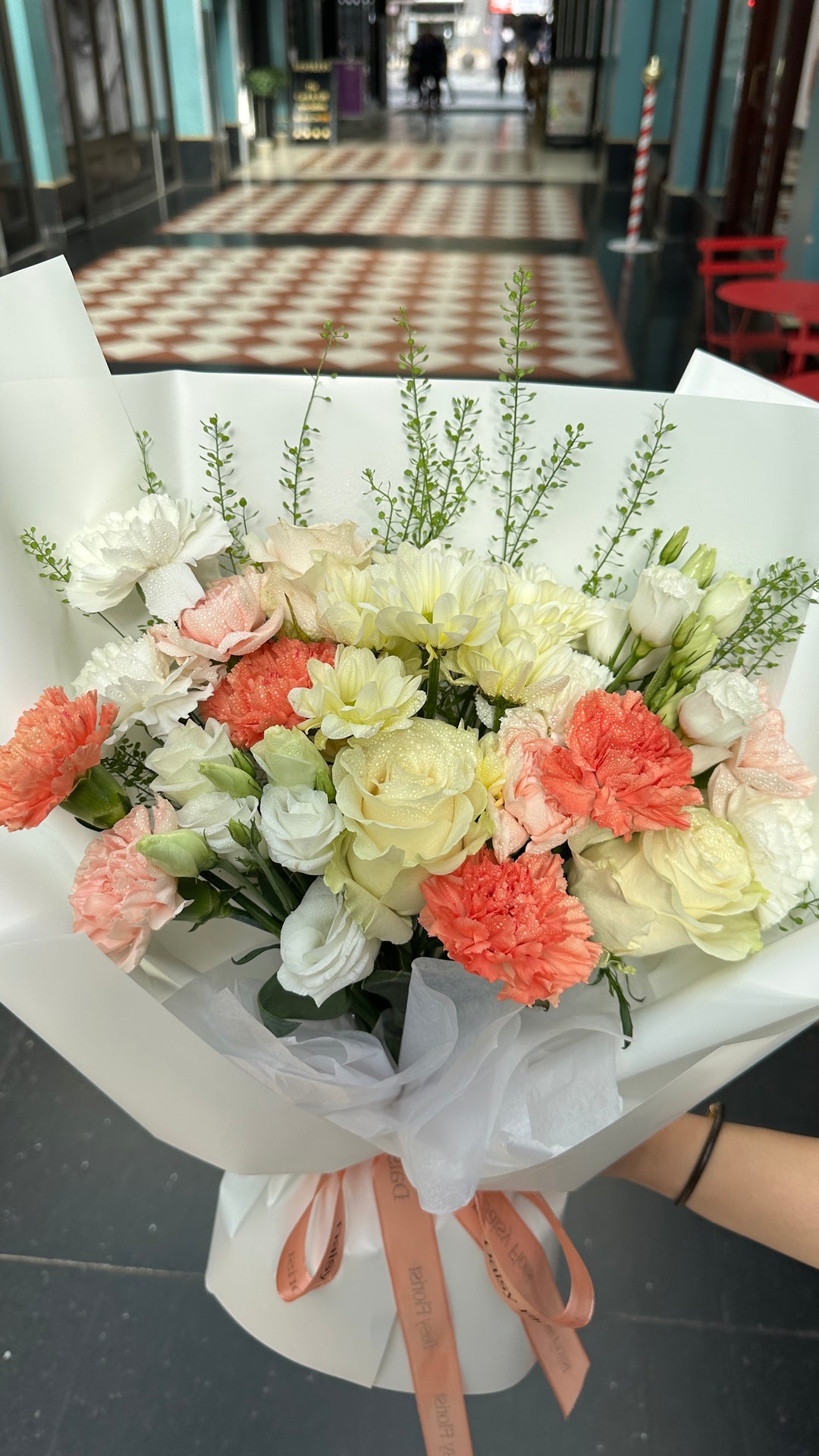 Mixed Bouquet: Bright Flowers in White Wrapping | Daisy Florist