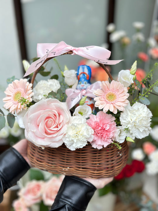 Fresh Flower Present Box with Chocolate Bunny for Easter - Ideal Springtime Surprise