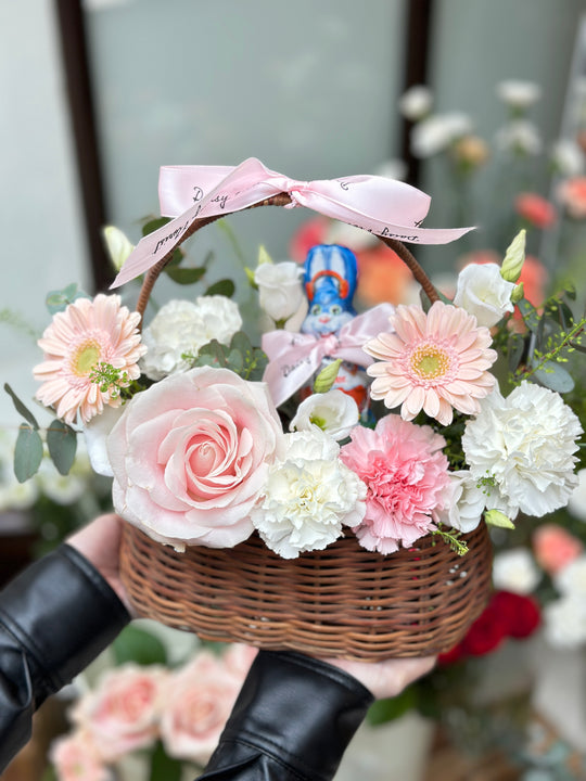Fresh Flower Present Box with Chocolate Bunny for Easter - Ideal Springtime Surprise