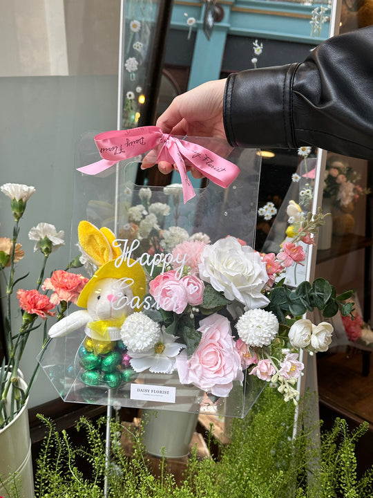 Fresh Flower Present Box with Chocolate Bunny for Easter - Ideal Springtime Surprise