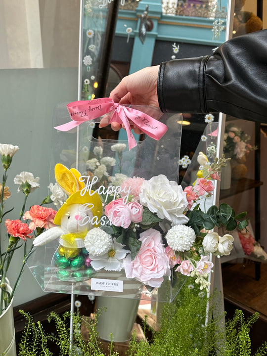 Fresh Flower Present Box with Chocolate Bunny for Easter - Ideal Springtime Surprise