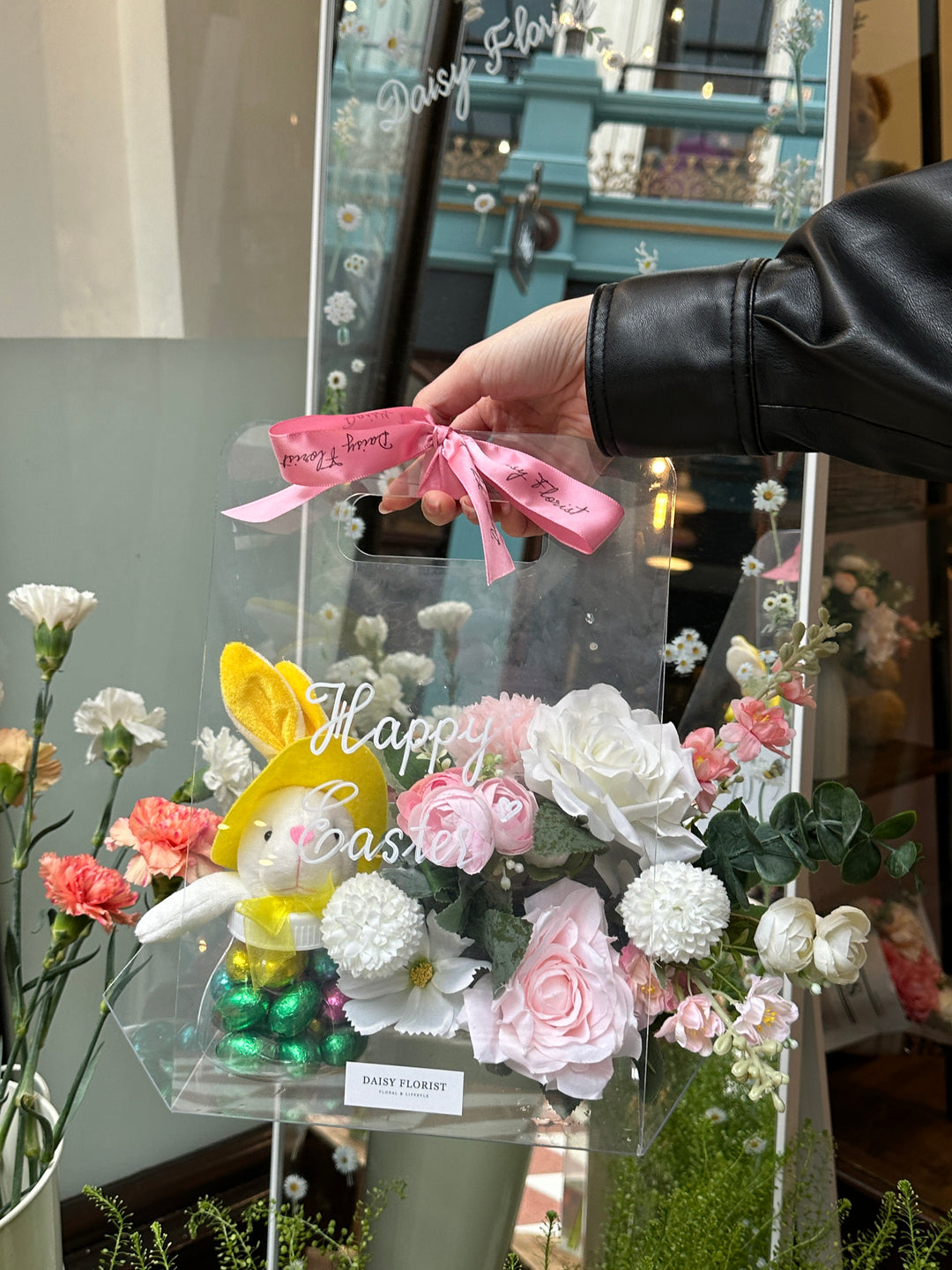 Fresh Flower Present Box with Chocolate Bunny for Easter - Ideal Springtime Surprise