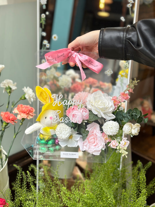Fresh Flower Present Box with Chocolate Bunny for Easter - Ideal Springtime Surprise