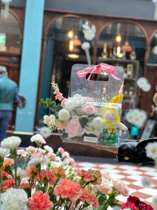 Fresh Flower Present Box with Chocolate Bunny for Easter - Ideal Springtime Surprise